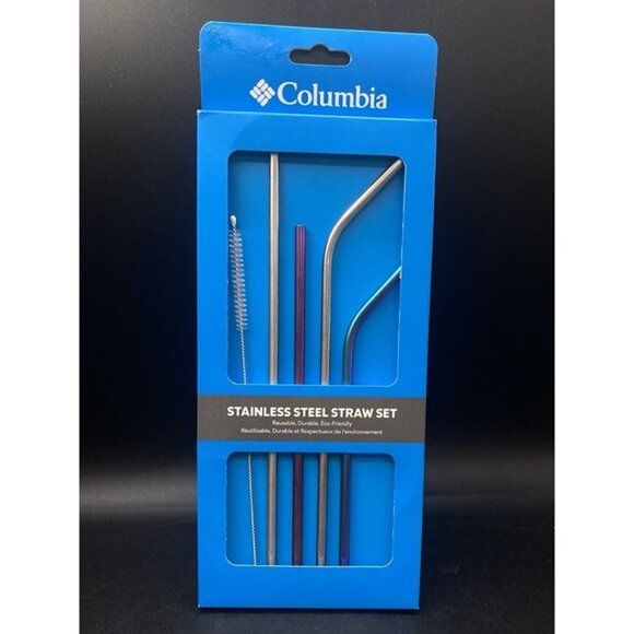 New Columbia Stainless Steel Straw Set Cleaning Brush 5 piece - Picture 1 of 3